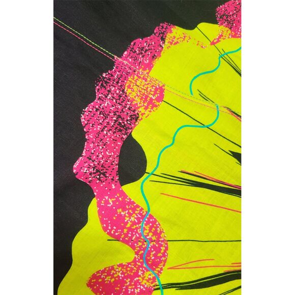 Alain Weiz Linen Viscose Black Dress with Neon Floral Print, Size 20 US - Picture 3 of 8